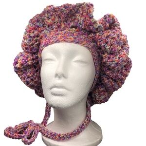 Crochet Hodgy Bonnet Style Beanie – Colorful Adjustable Hair Bonnet with Tie M/L